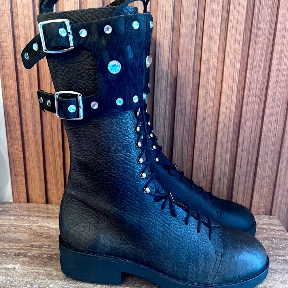 Why Alberto Venturini Motorcycle Boots Calf Military Gothic Belt Punk Boot 40